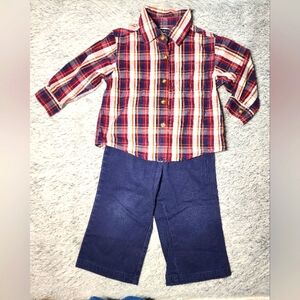 Shirt and Pant Lot Size 18M Plaid and Navy Blue